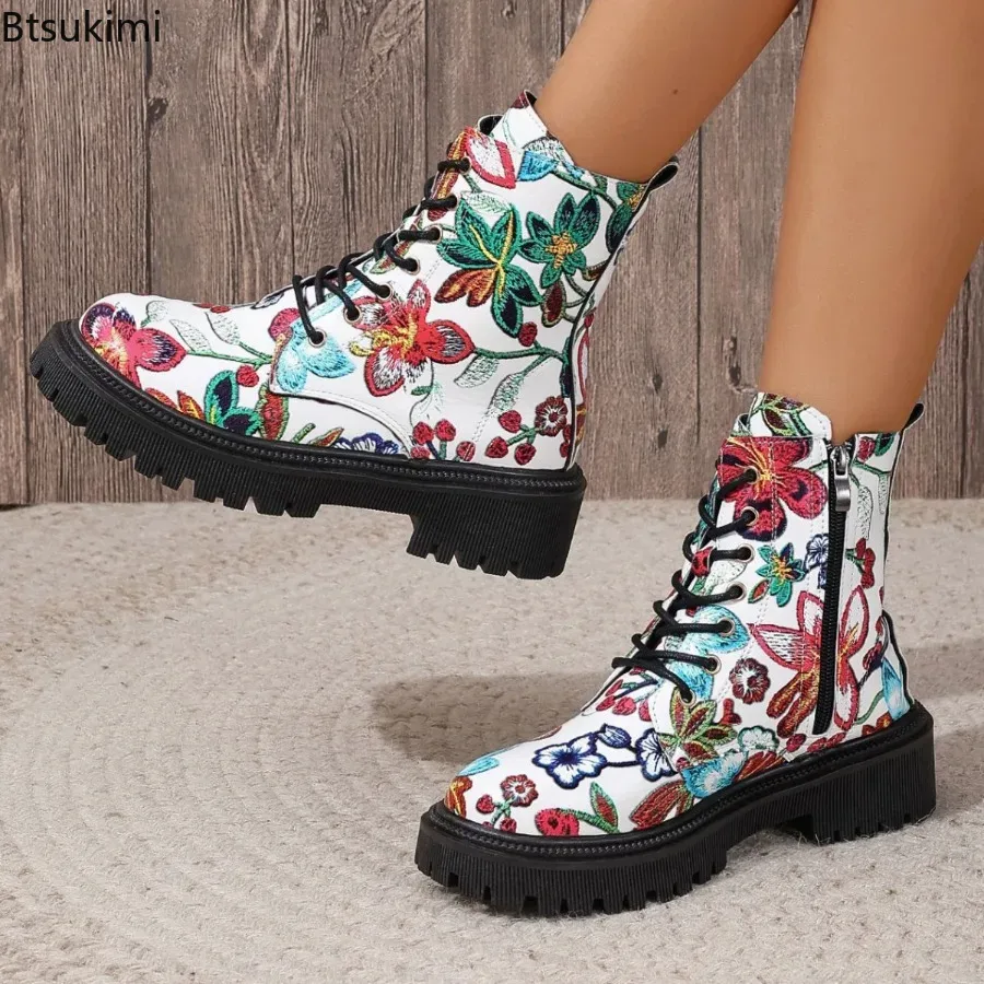 Ethnic Fashion Women - Neue modische Damenstiefel mit seitlichem Reißverschluss,