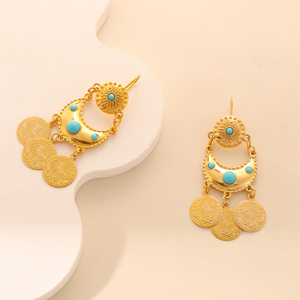 Ethnic Fashion Co In - KDE Damen Arabische Luxus-Ohrringe mit Goldmünzen-Fransen,