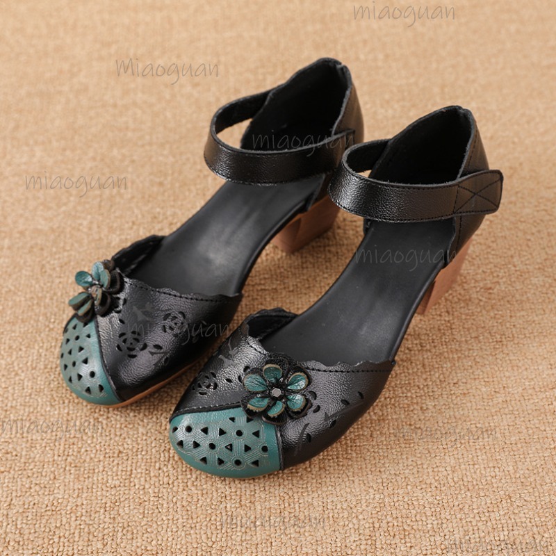 Ethnic Fashion Women - Ausgehöhlte Gladiator-Sandalen mit Blumenmuster, Knöchelriemen und