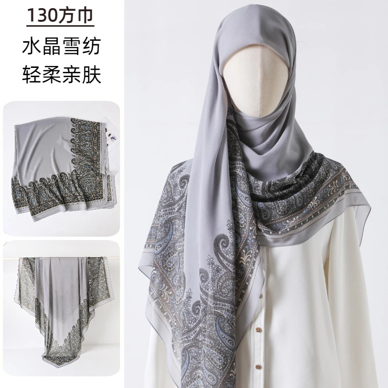 Go Ethnic Fashion - Großer quadratischer Schal, bedruckte Gaze, High-End-Feeling,
