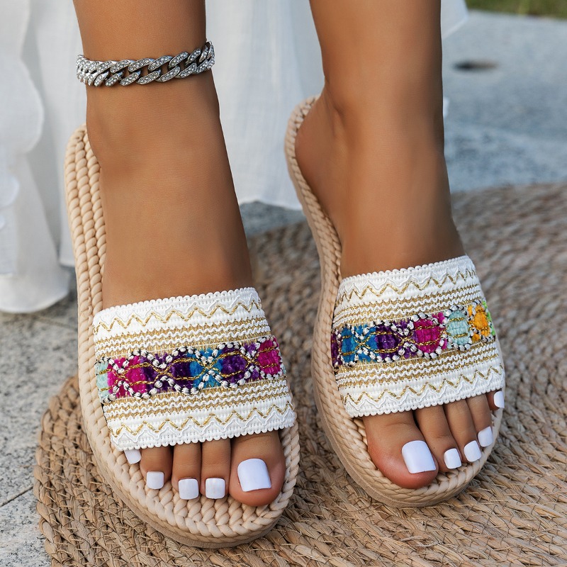 Ethnic Modern Fashion - Damen-Slipper für Draußen, Flache Designer-Schuhe, Große